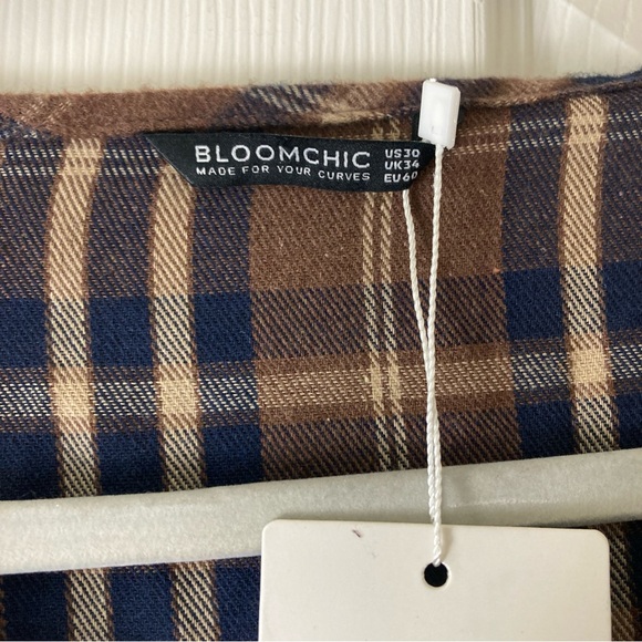 Bloomchic plaid blouse long sleeve brown Sz 30 Oversized - Picture 9 of 16
